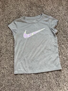 Nike Gray Short Sleeve Tee with Purple and Yellow Swoosh